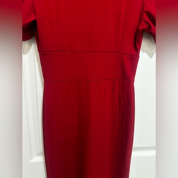 Long Red Dress With Sewn On Pearls and Puffed Sleeves - Picture 11 of 13